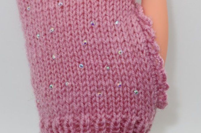 Mitaines "vieux rose", avec strass